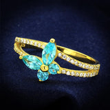Gold 925 Sterling Silver Ring with AAA Grade CZ  in Sea Blue
