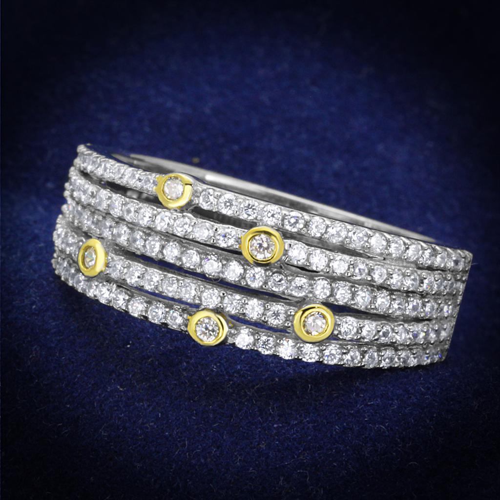 Reverse Two-Tone 925 Sterling Silver Ring with AAA Grade CZ  in Clear