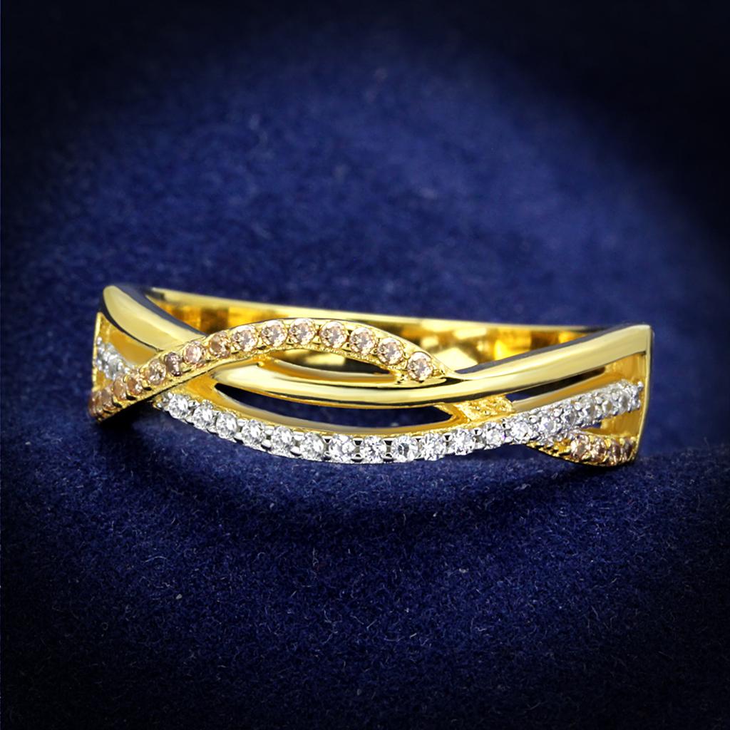 Gold+Rhodium 925 Sterling Silver Ring with AAA Grade CZ  in Champagne