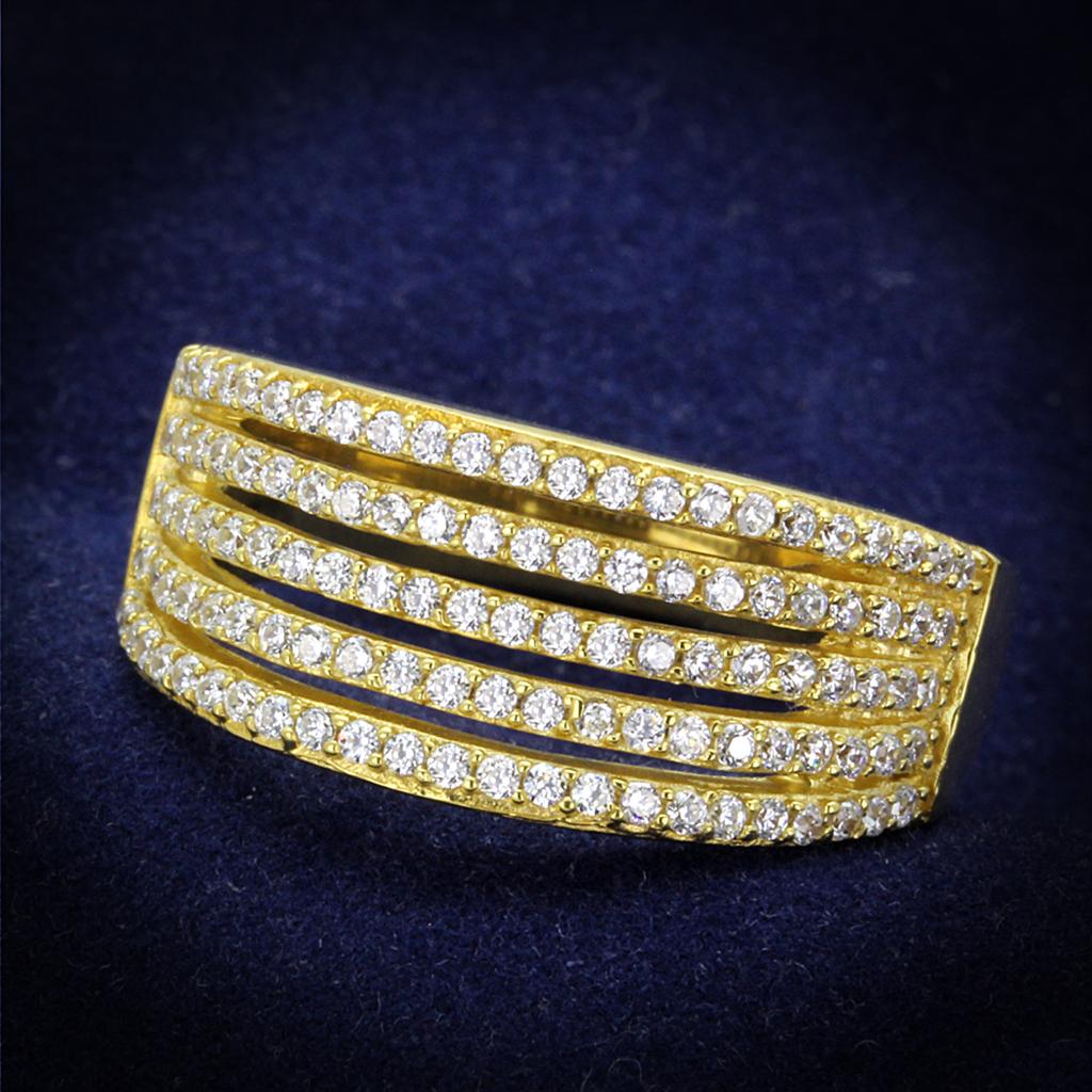 Gold 925 Sterling Silver Ring with AAA Grade CZ  in Clear