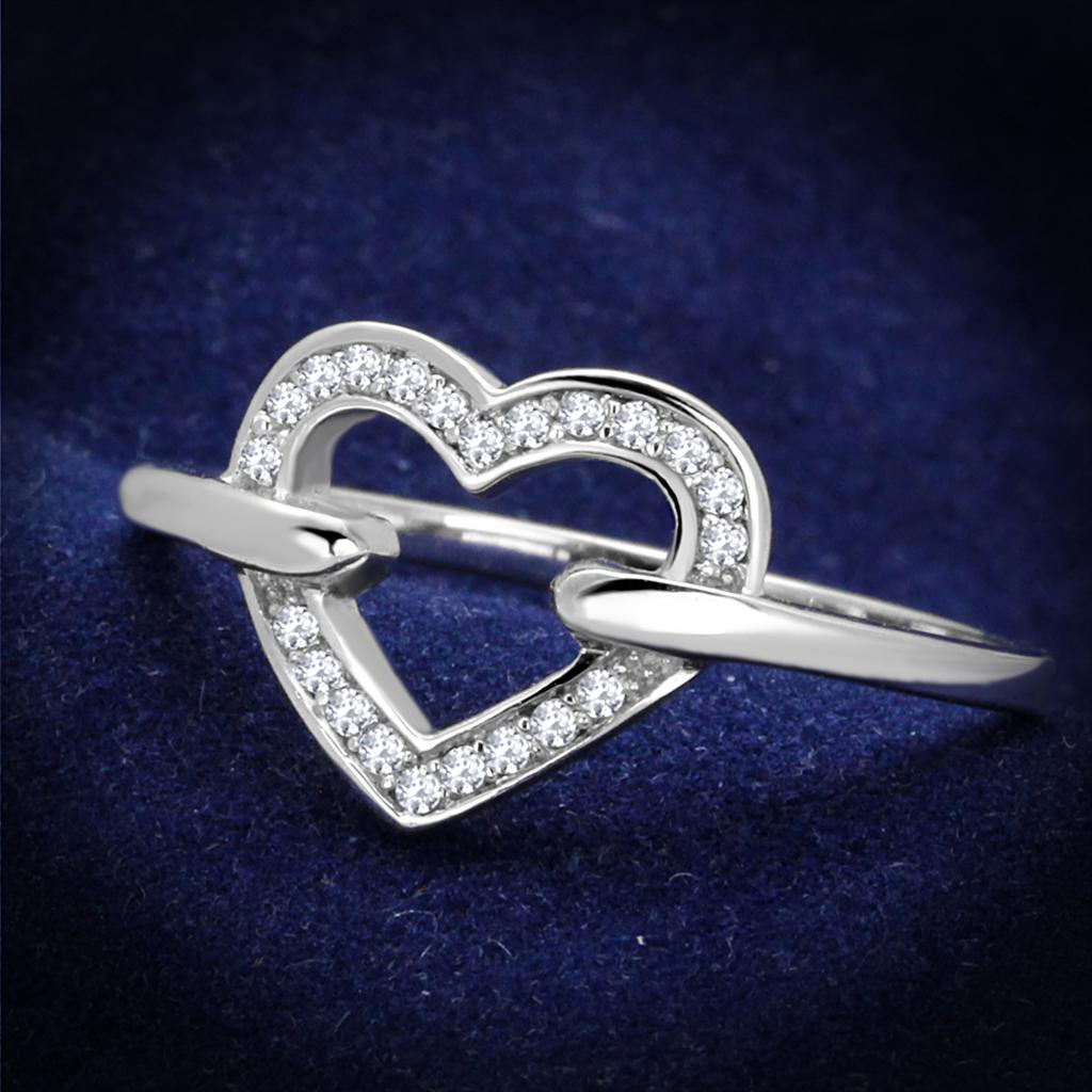 Rhodium 925 Sterling Silver Ring with AAA Grade CZ  in Clear
