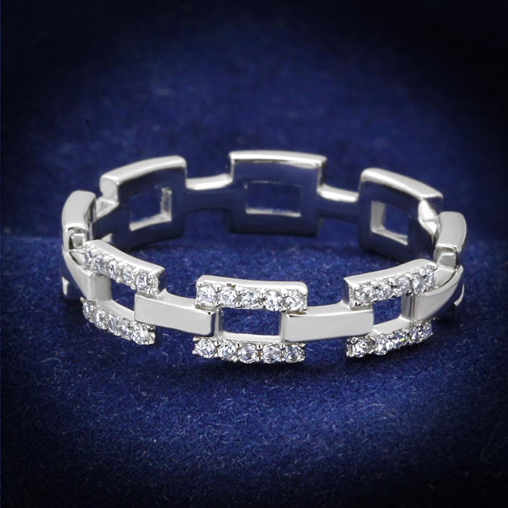 Rhodium 925 Sterling Silver Ring with AAA Grade CZ  in Clear