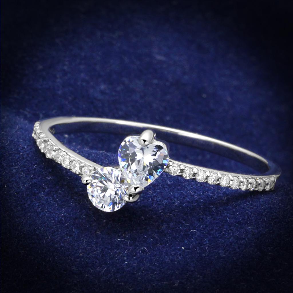 Rhodium 925 Sterling Silver Ring with AAA Grade CZ  in Clear