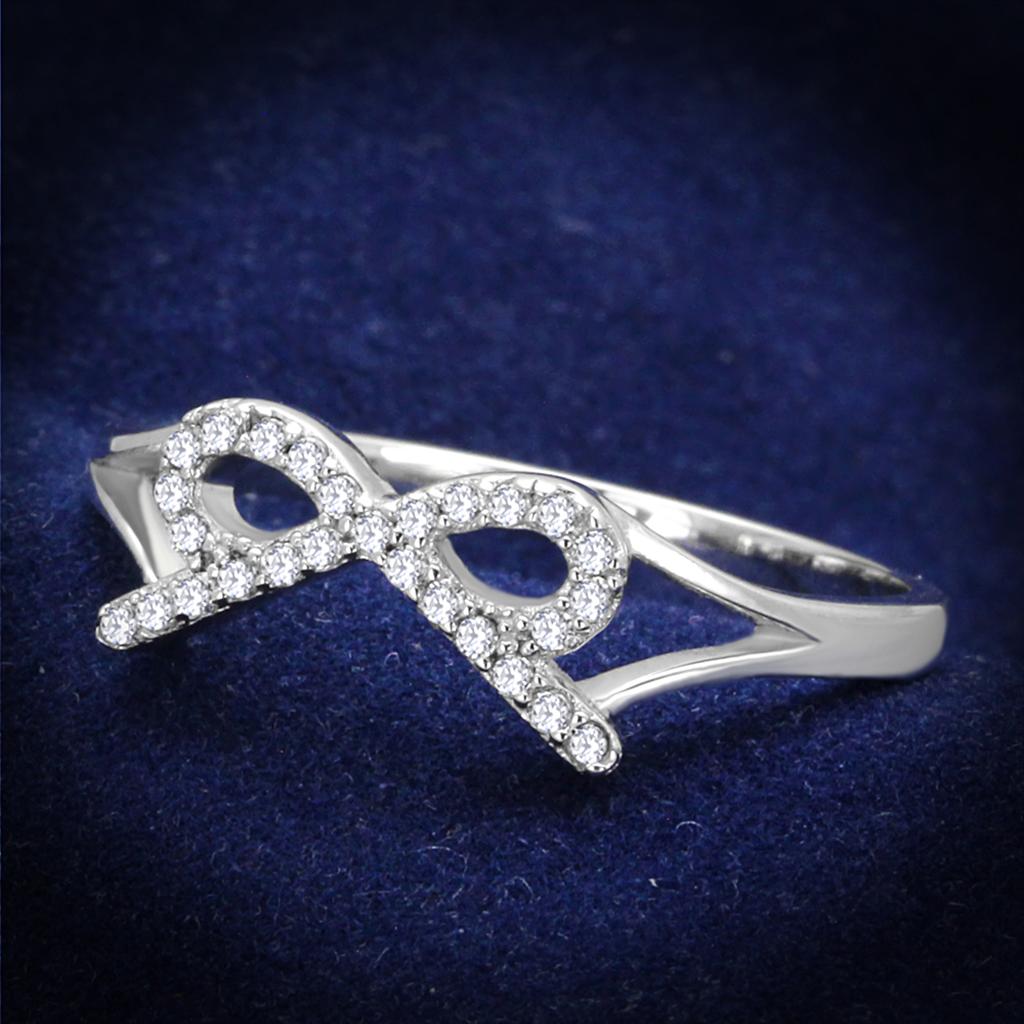 Rhodium 925 Sterling Silver Ring with AAA Grade CZ  in Clear