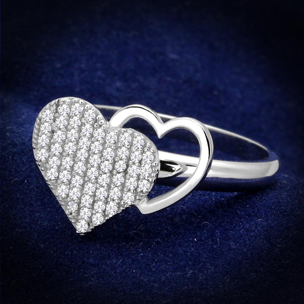 Rhodium 925 Sterling Silver Ring with AAA Grade CZ  in Clear