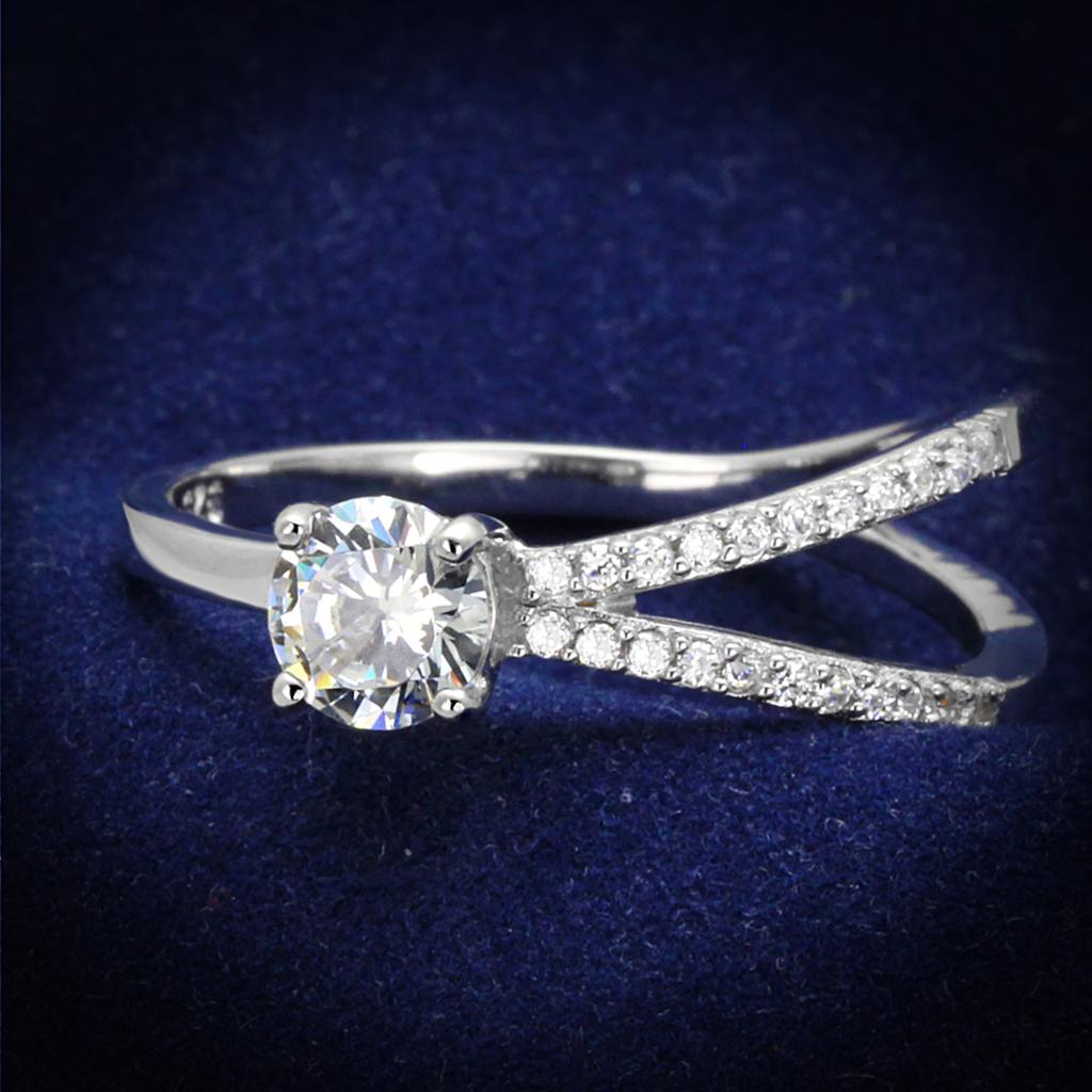 Rhodium 925 Sterling Silver Ring with AAA Grade CZ  in Clear