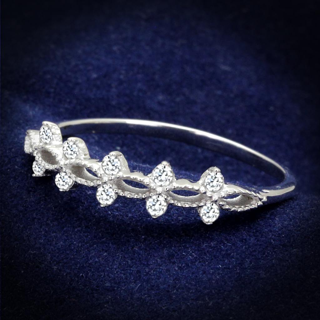 Rhodium 925 Sterling Silver Ring with AAA Grade CZ  in Clear
