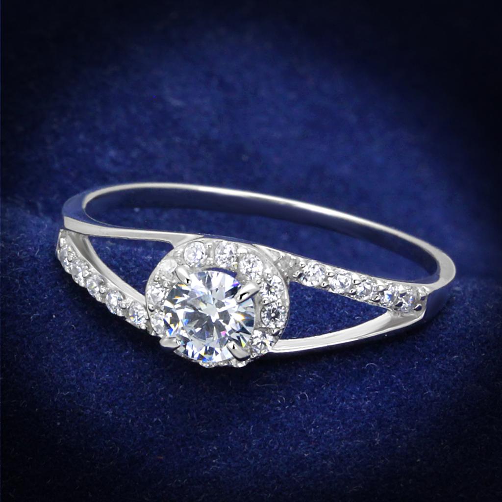 Rhodium 925 Sterling Silver Ring with AAA Grade CZ  in Clear