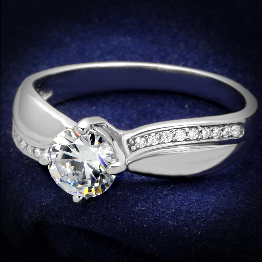 Rhodium 925 Sterling Silver Ring with AAA Grade CZ  in Clear