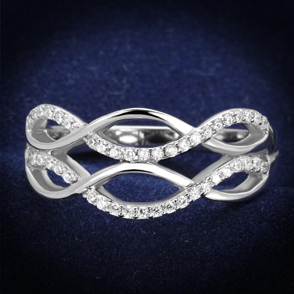 Rhodium 925 Sterling Silver Ring with AAA Grade CZ  in Clear