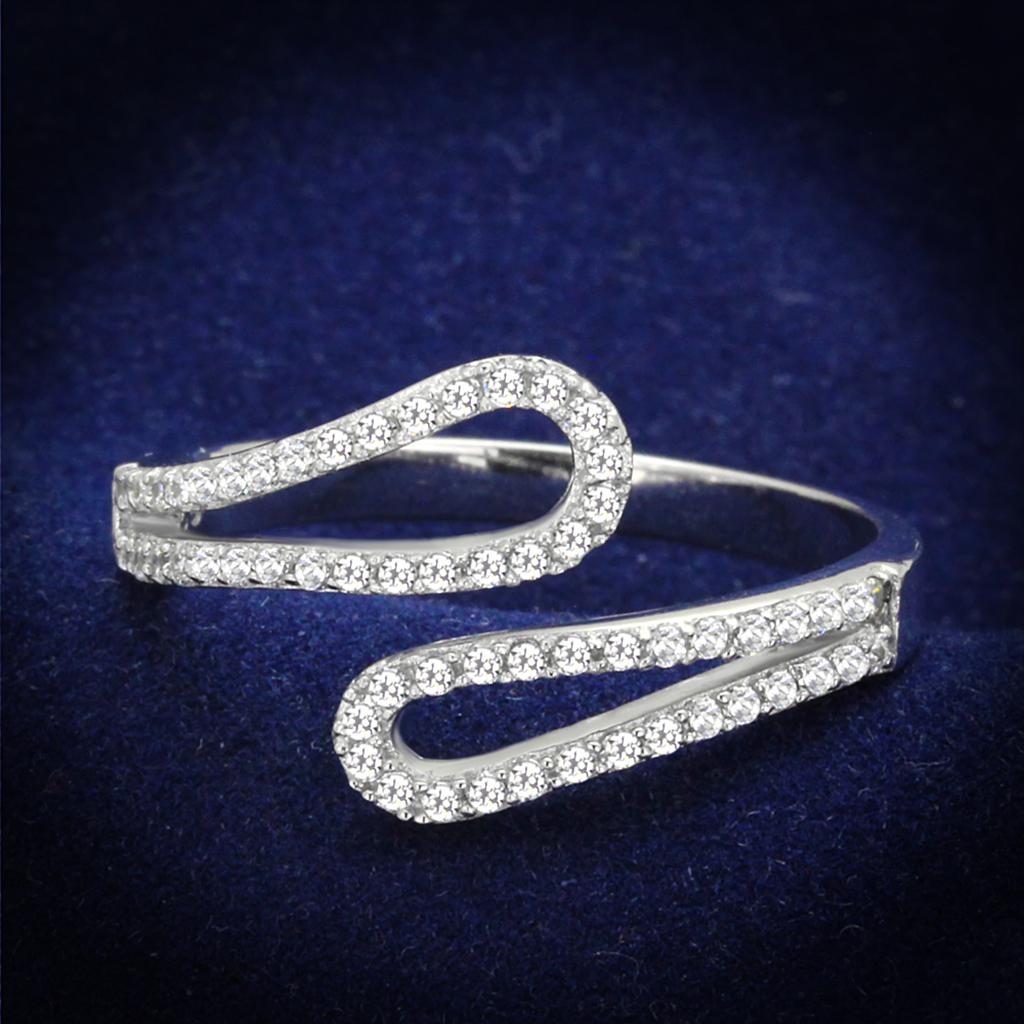 Rhodium 925 Sterling Silver Ring with AAA Grade CZ  in Clear