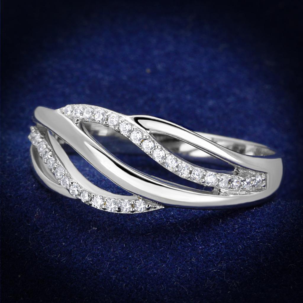 Rhodium 925 Sterling Silver Ring with AAA Grade CZ  in Clear