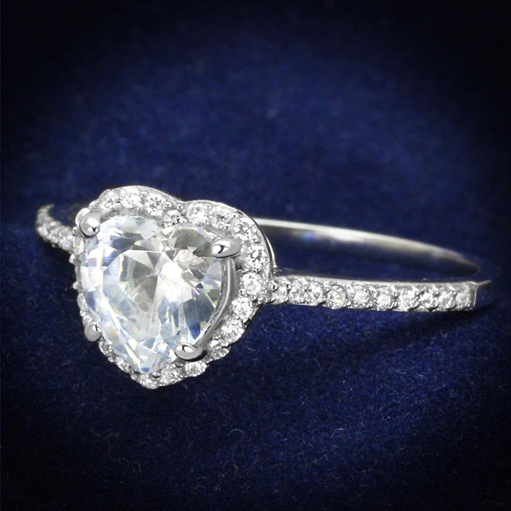 Rhodium 925 Sterling Silver Ring with AAA Grade CZ  in Clear