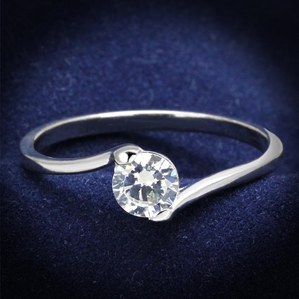 Rhodium 925 Sterling Silver Ring with AAA Grade CZ  in Clear