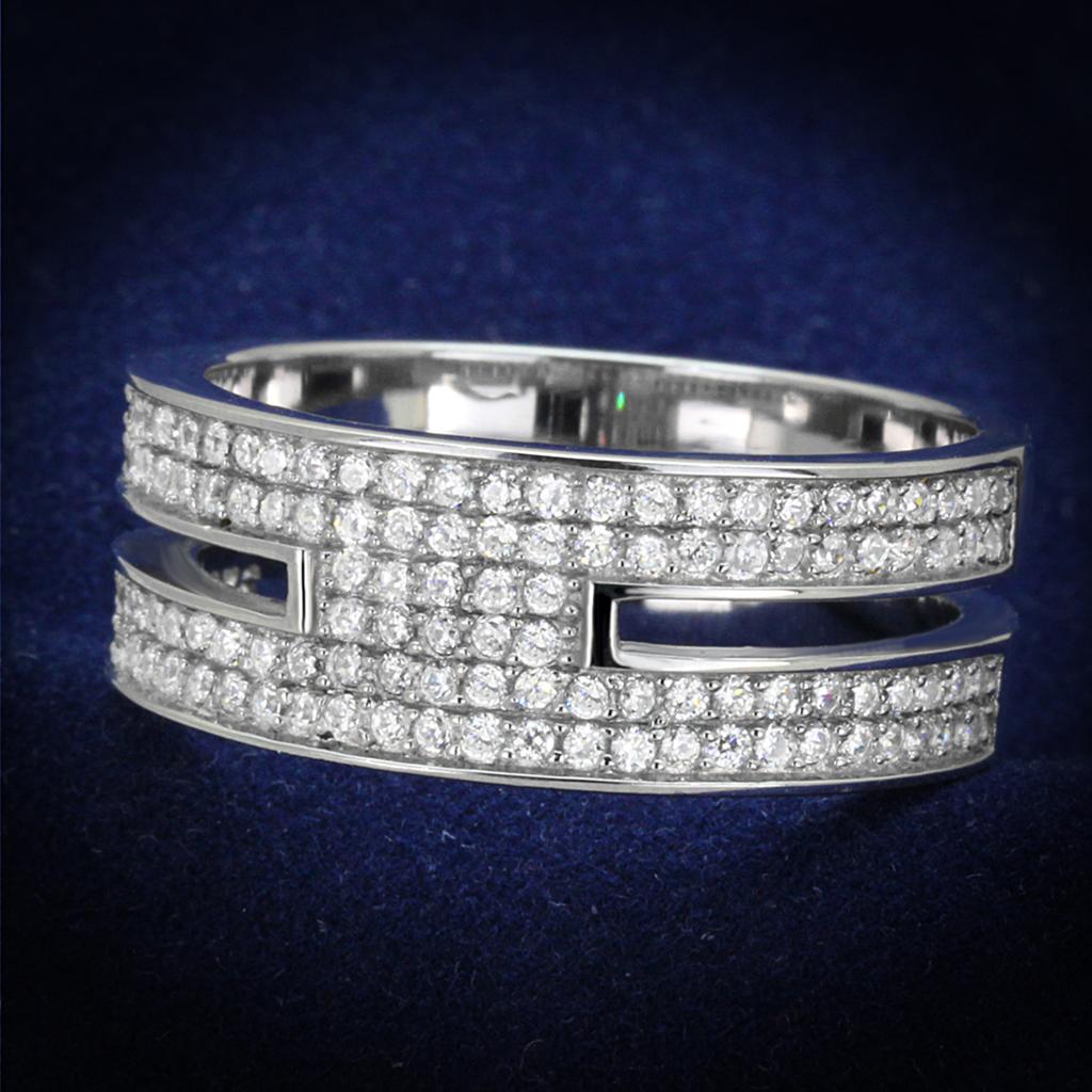 Rhodium 925 Sterling Silver Ring with AAA Grade CZ  in Clear