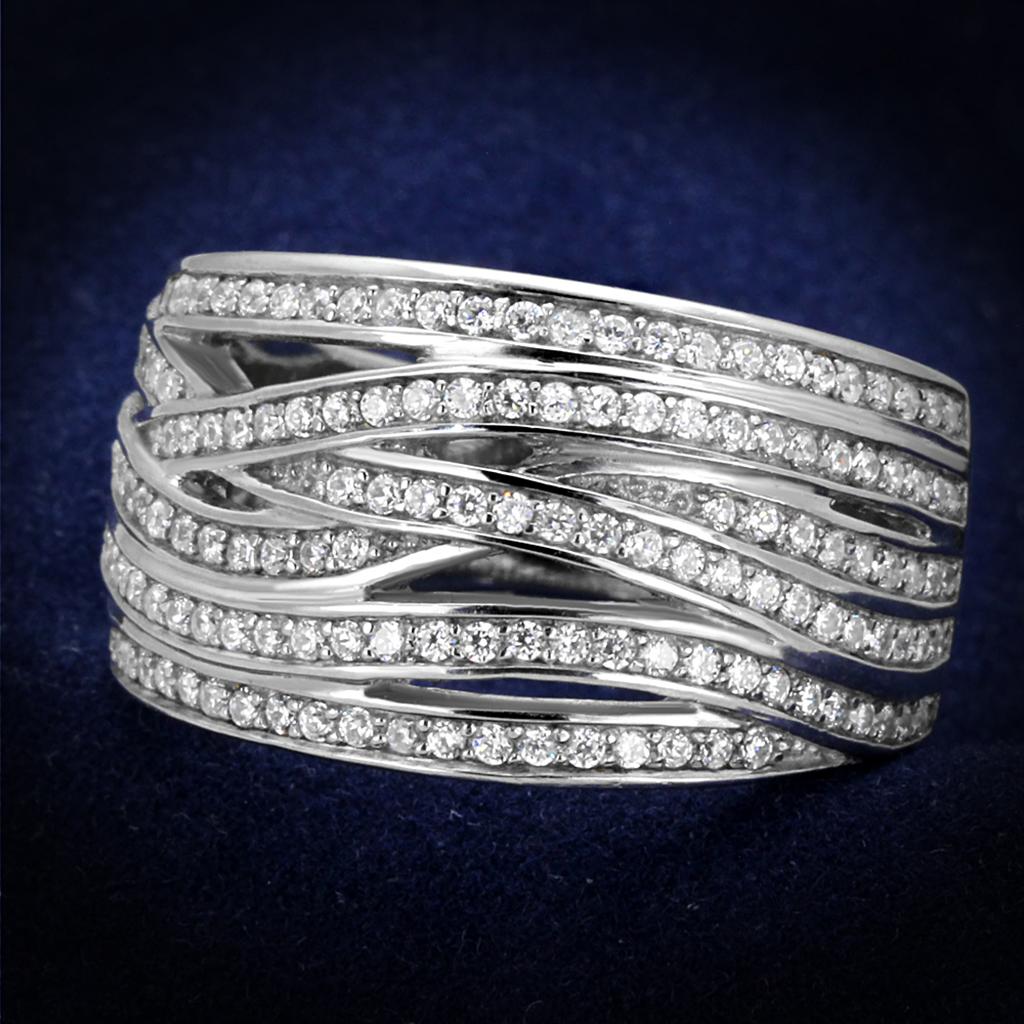 Rhodium 925 Sterling Silver Ring with AAA Grade CZ  in Clear
