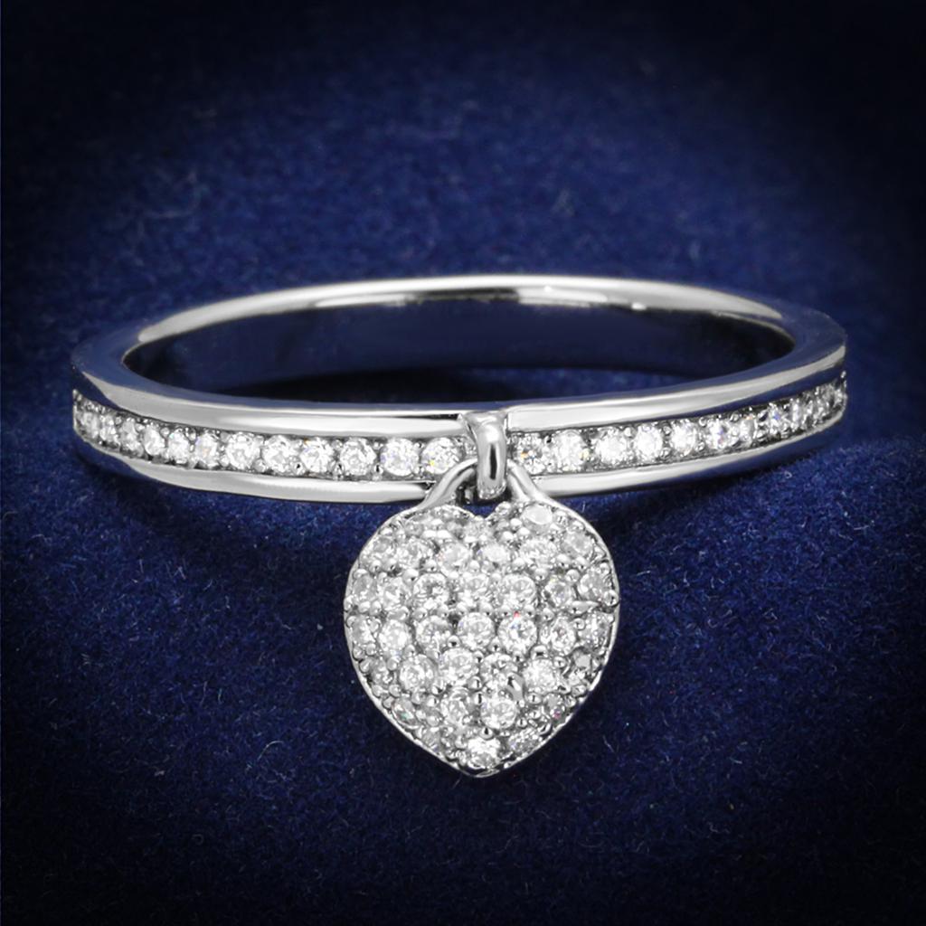 Rhodium 925 Sterling Silver Ring with AAA Grade CZ  in Clear