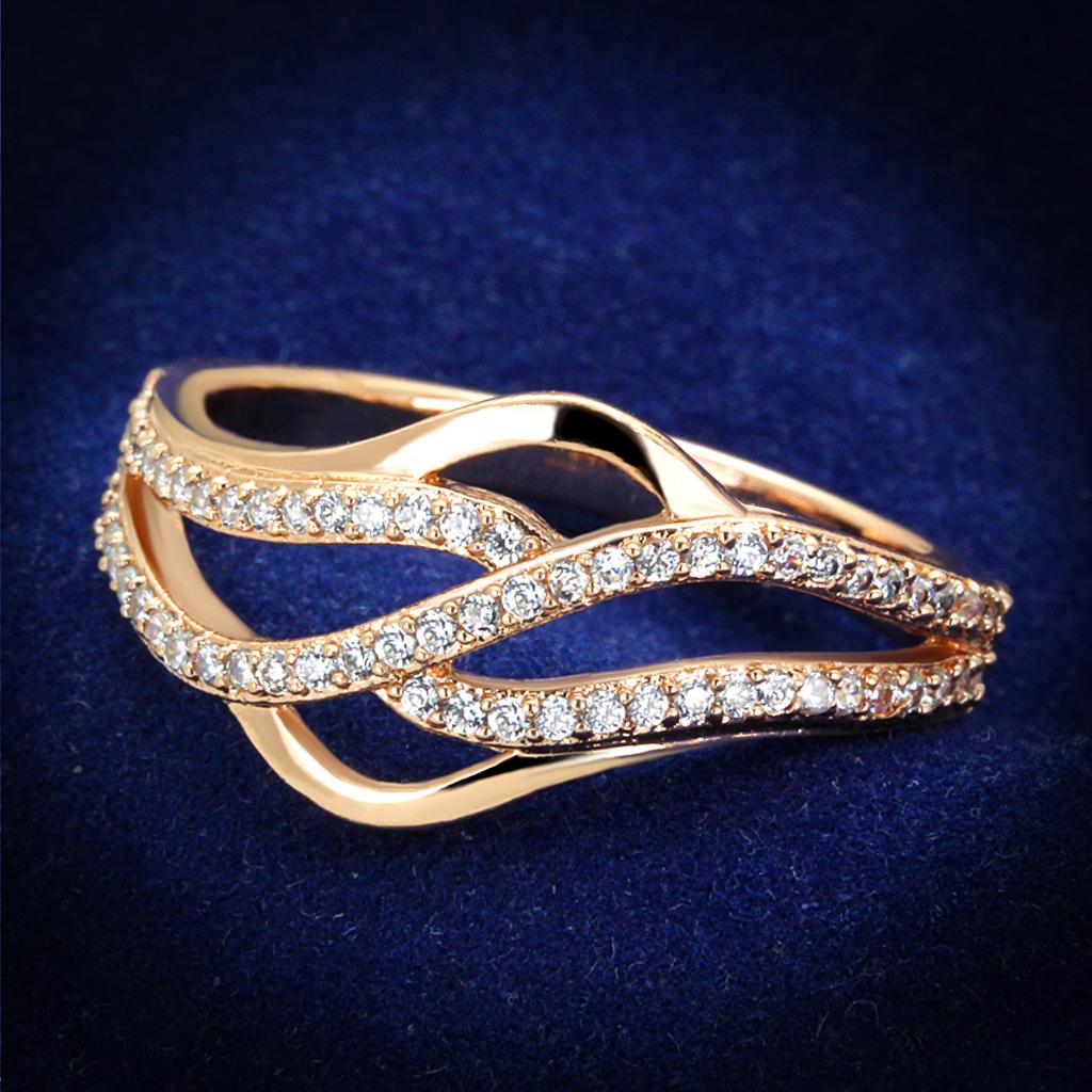 Rose Gold 925 Sterling Silver Ring with AAA Grade CZ  in Clear