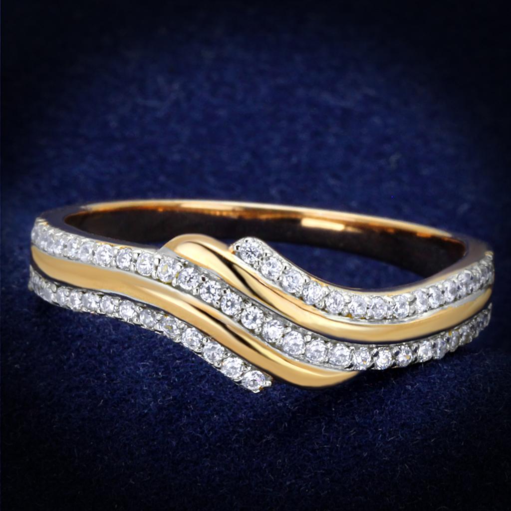 Rose Gold + Rhodium 925 Sterling Silver Ring with AAA Grade CZ  in Clear