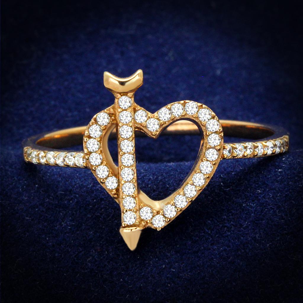 Rose Gold 925 Sterling Silver Ring with AAA Grade CZ  in Clear