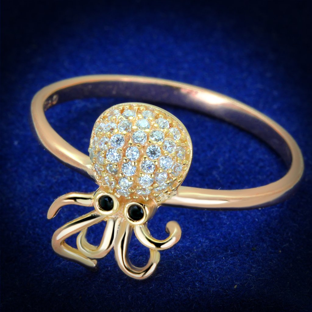 Rose Gold 925 Sterling Silver Ring with AAA Grade CZ  in Black Diamond
