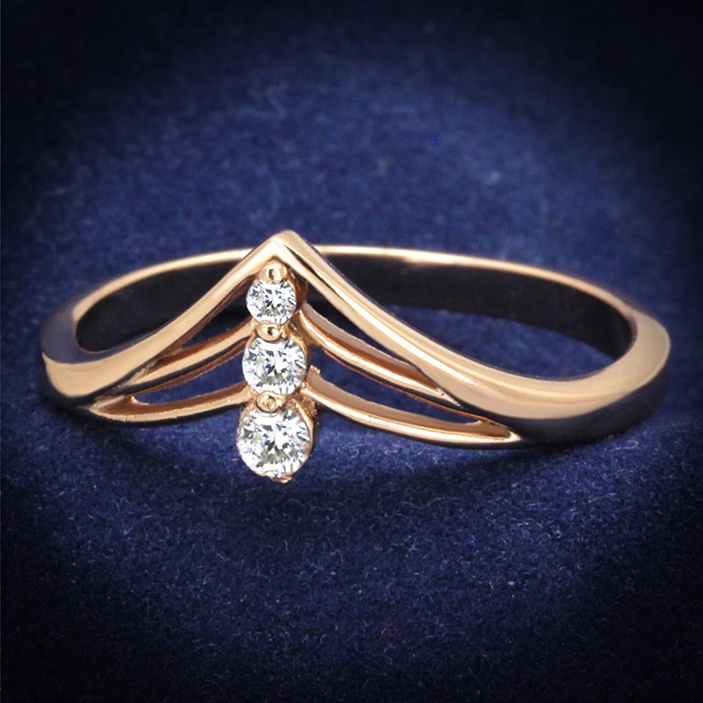 Rose Gold 925 Sterling Silver Ring with AAA Grade CZ  in Clear