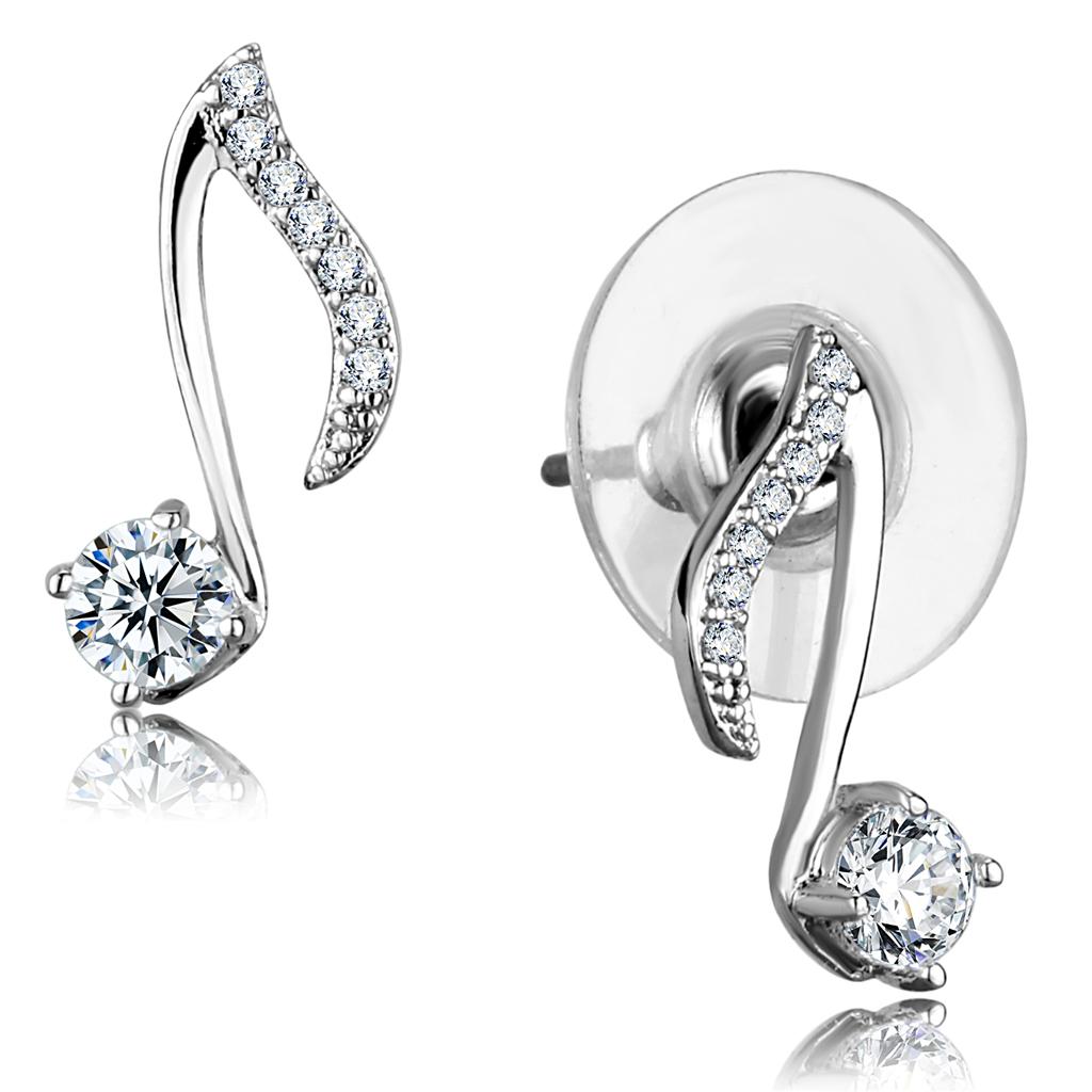 Rhodium 925 Sterling Silver Earrings with AAA Grade CZ  in Clear
