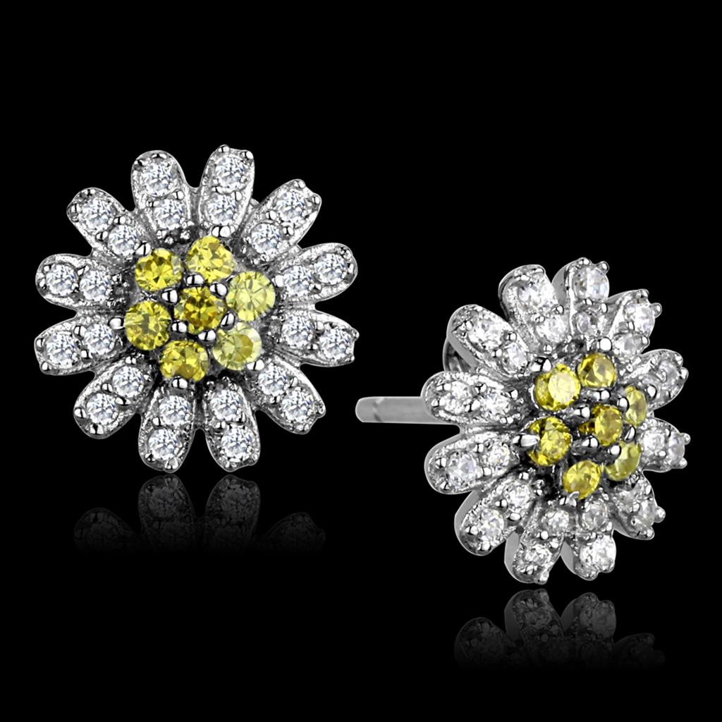 Rhodium 925 Sterling Silver Earrings with AAA Grade CZ  in Topaz