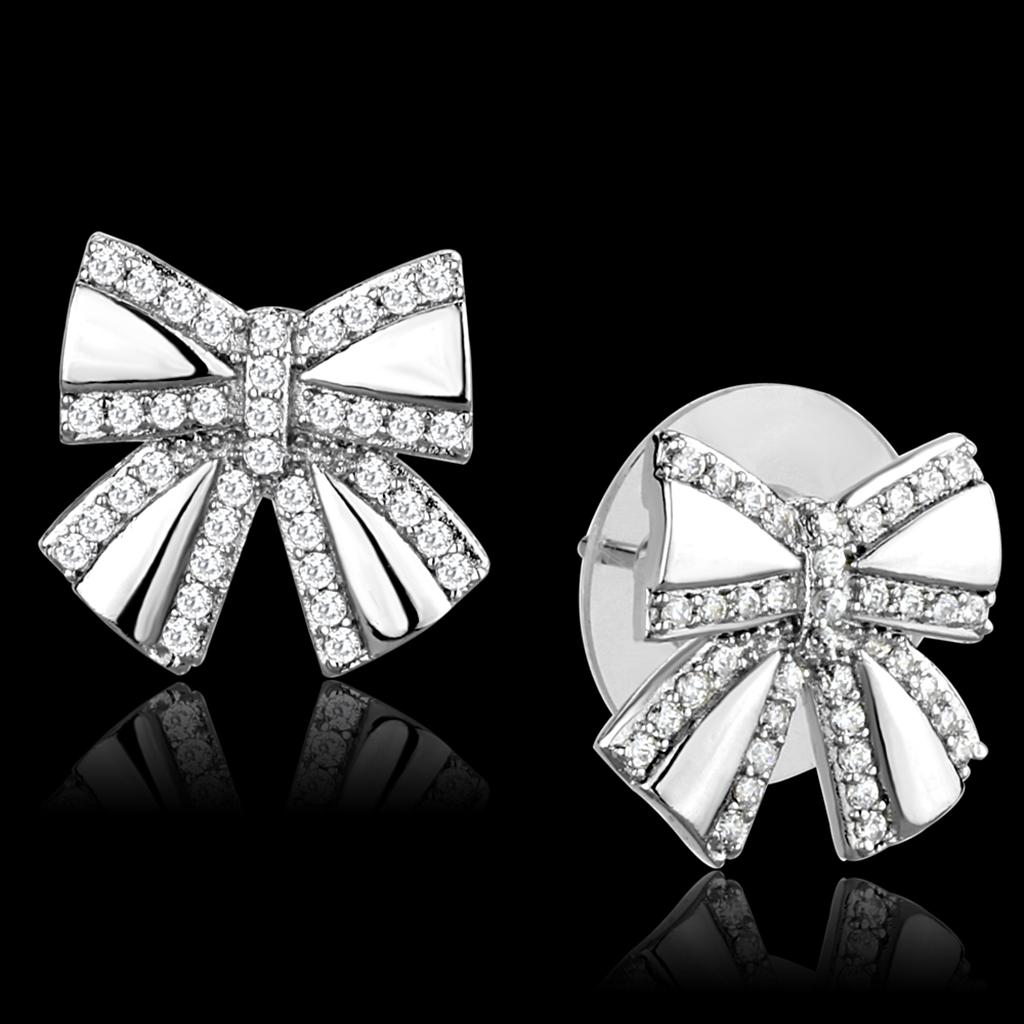 Rhodium 925 Sterling Silver Earrings with AAA Grade CZ  in Clear