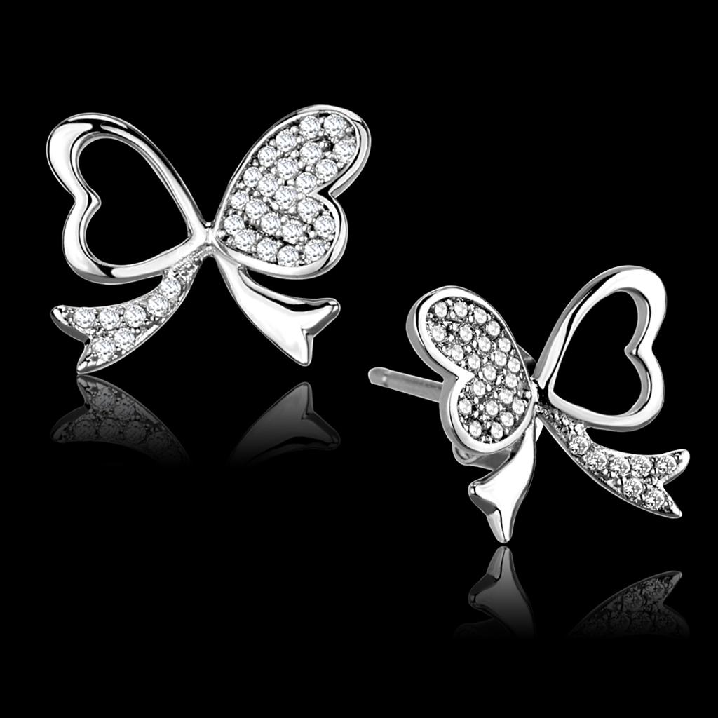 Rhodium 925 Sterling Silver Earrings with AAA Grade CZ  in Clear