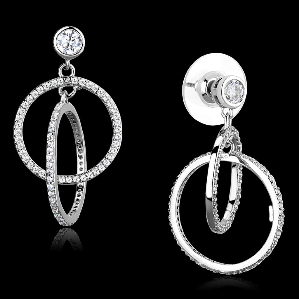 Rhodium 925 Sterling Silver Earrings with AAA Grade CZ  in Clear