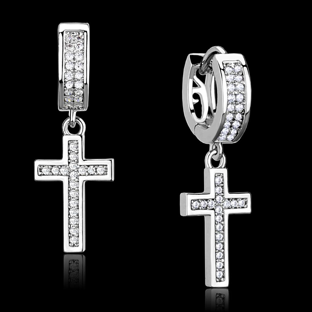 Rhodium 925 Sterling Silver Earrings with AAA Grade CZ  in Clear
