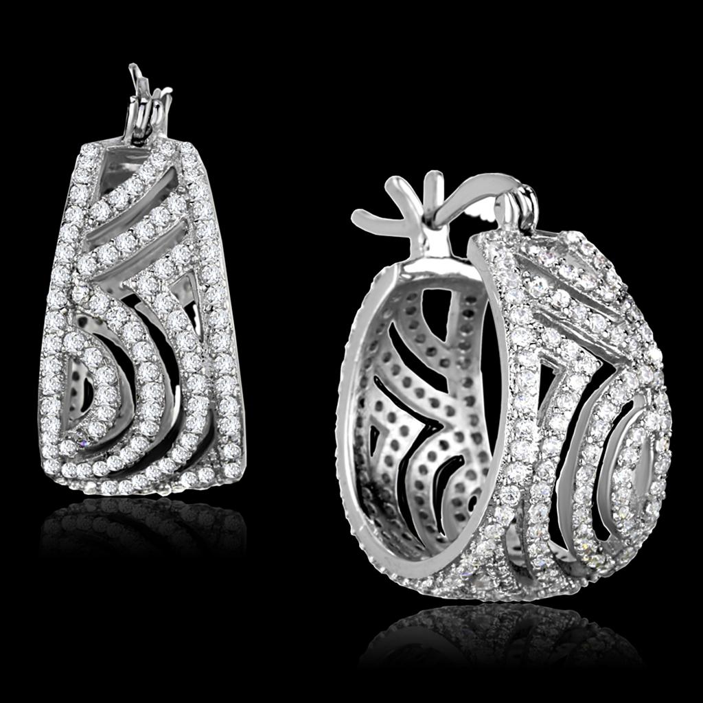 Rhodium 925 Sterling Silver Earrings with AAA Grade CZ  in Clear