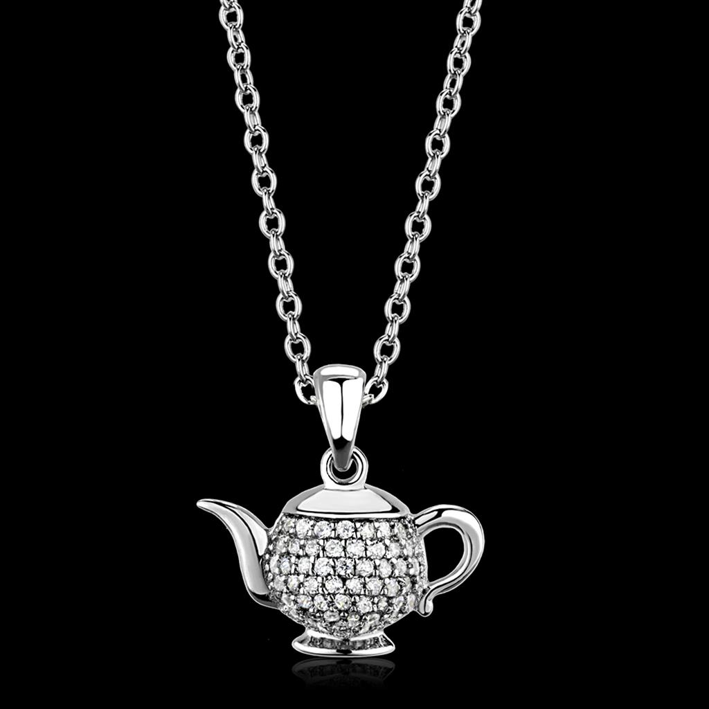 Rhodium 925 Sterling Silver Pendant with AAA Grade CZ  in Clear