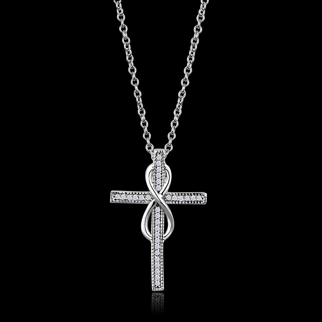 Rhodium 925 Sterling Silver Chain Pendant with AAA Grade CZ  in Clear