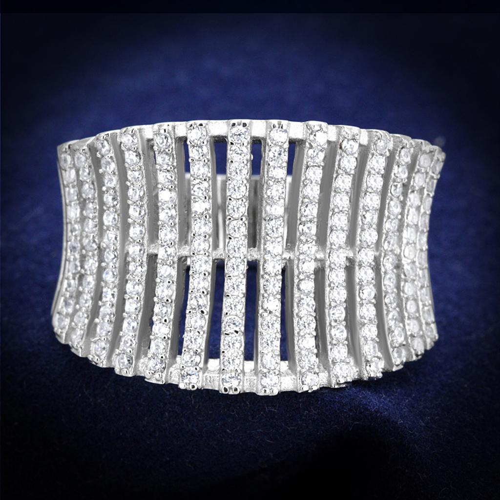 Rhodium 925 Sterling Silver Ring with AAA Grade CZ  in Clear