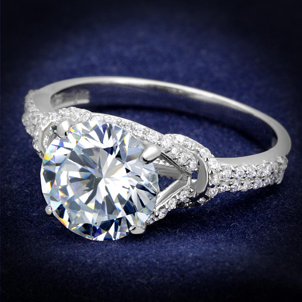Rhodium 925 Sterling Silver Ring with AAA Grade CZ  in Clear