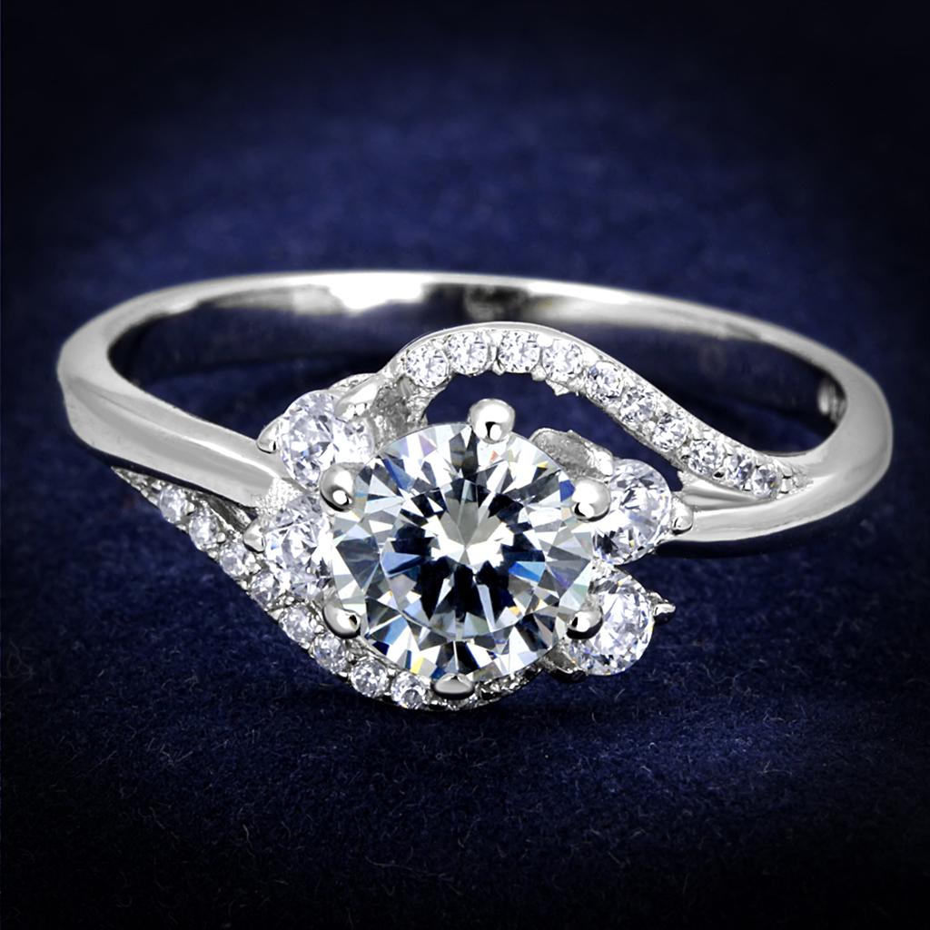 Rhodium 925 Sterling Silver Ring with AAA Grade CZ  in Clear