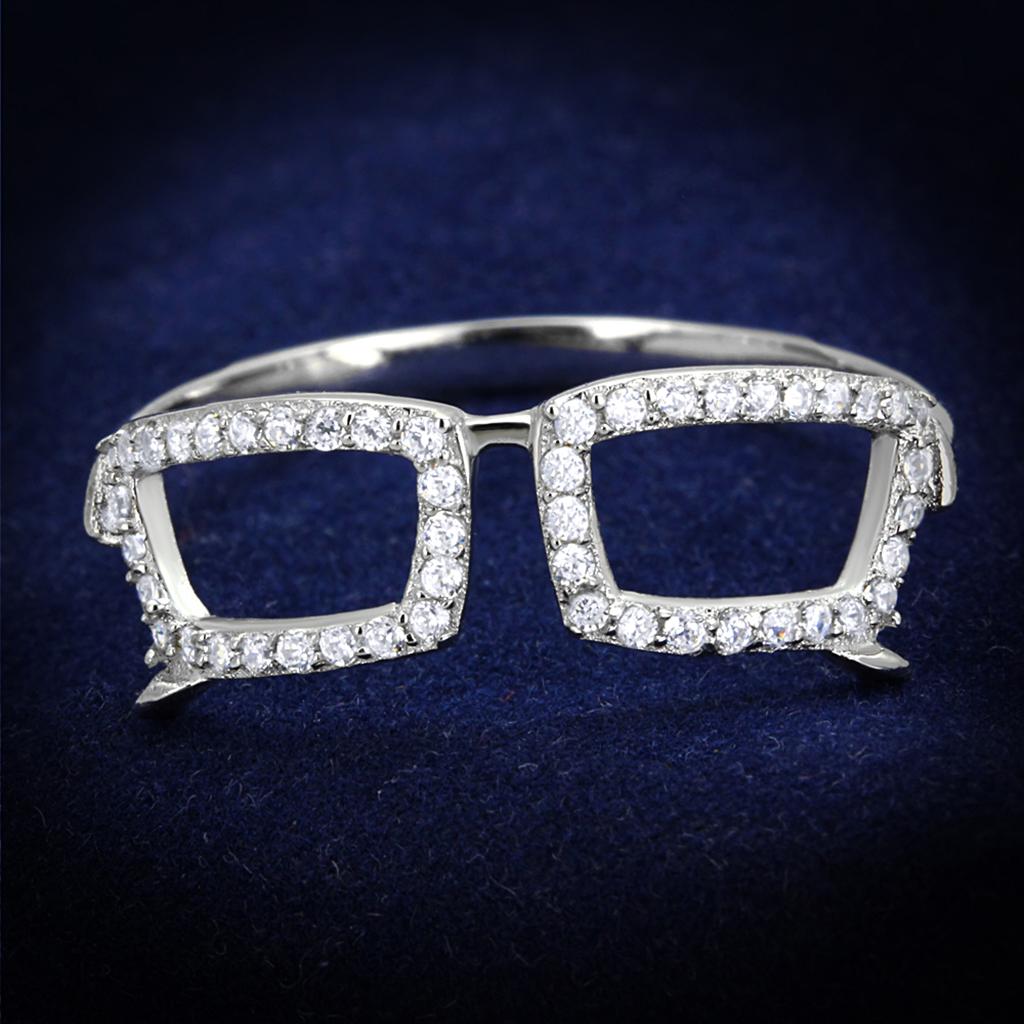 Rhodium 925 Sterling Silver Ring with AAA Grade CZ  in Clear