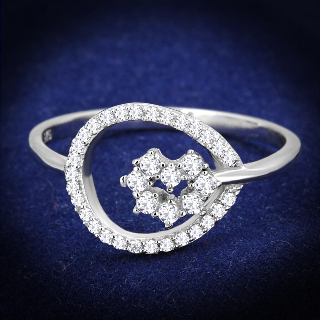 Rhodium 925 Sterling Silver Ring with AAA Grade CZ  in Clear