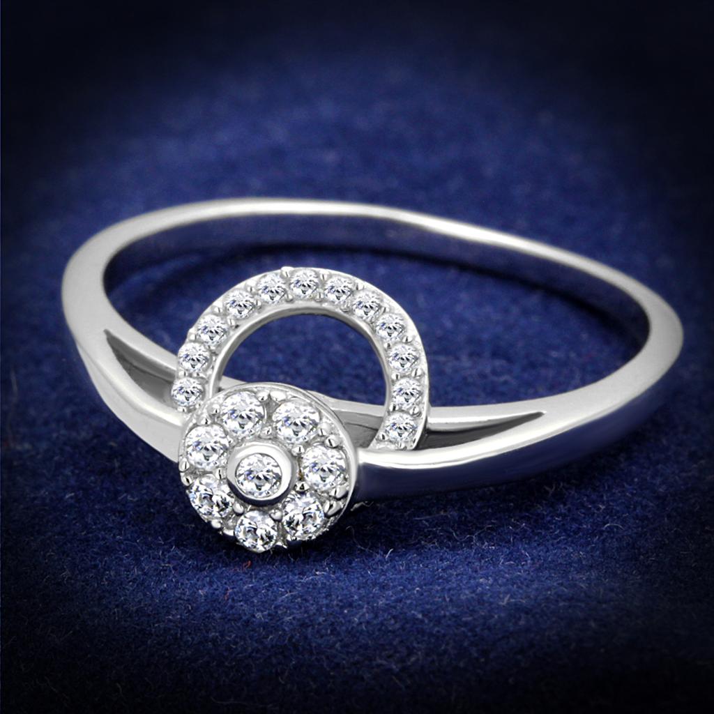 Rhodium 925 Sterling Silver Ring with AAA Grade CZ  in Clear