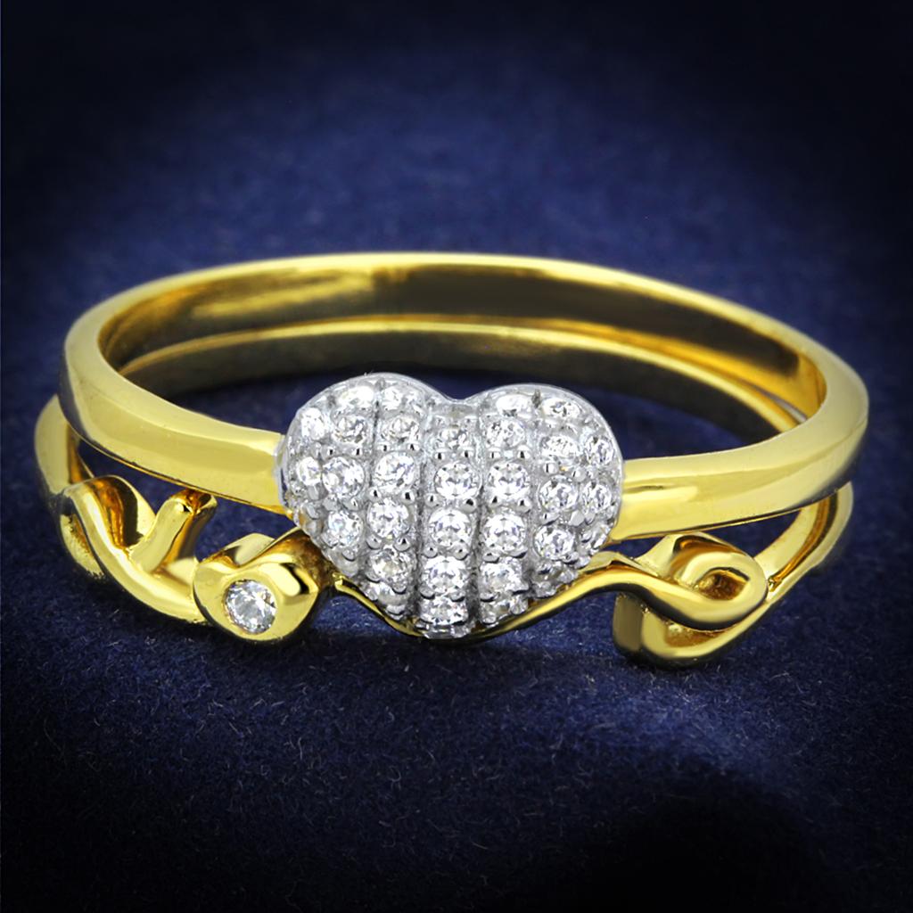 Gold+Rhodium 925 Sterling Silver Ring with AAA Grade CZ  in Clear