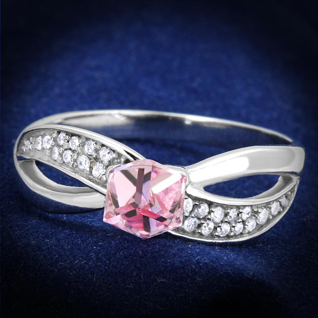 Rhodium 925 Sterling Silver Ring with Top Grade Crystal  in Light Rose