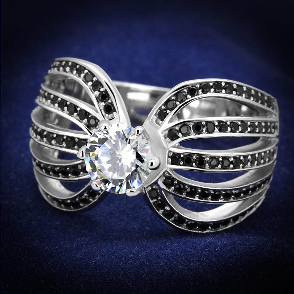 Rhodium 925 Sterling Silver Ring with AAA Grade CZ  in Clear