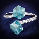Rhodium 925 Sterling Silver Ring with AAA Grade CZ  in Sea Blue