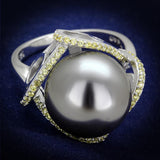 Rhodium 925 Sterling Silver Ring with Synthetic Pearl in Gray