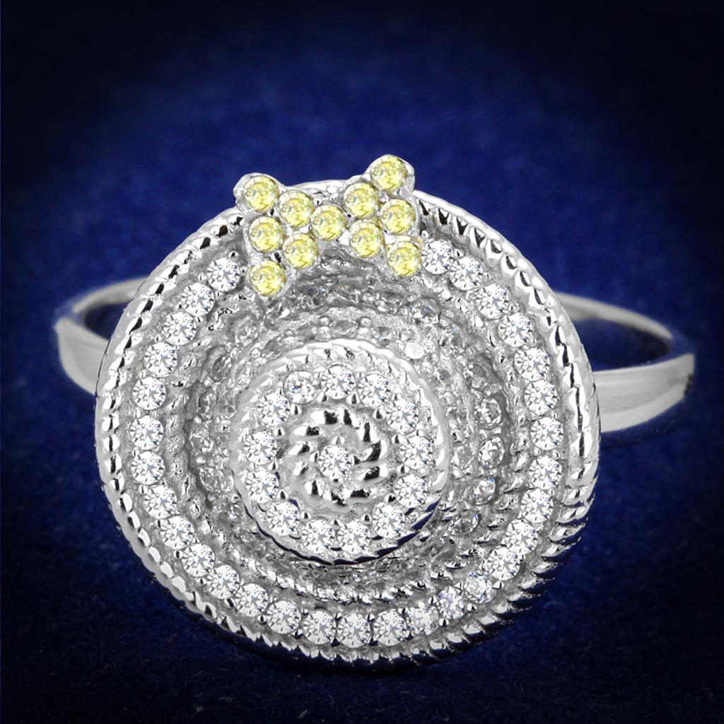 Reverse Two-Tone 925 Sterling Silver Ring with AAA Grade CZ  in Topaz