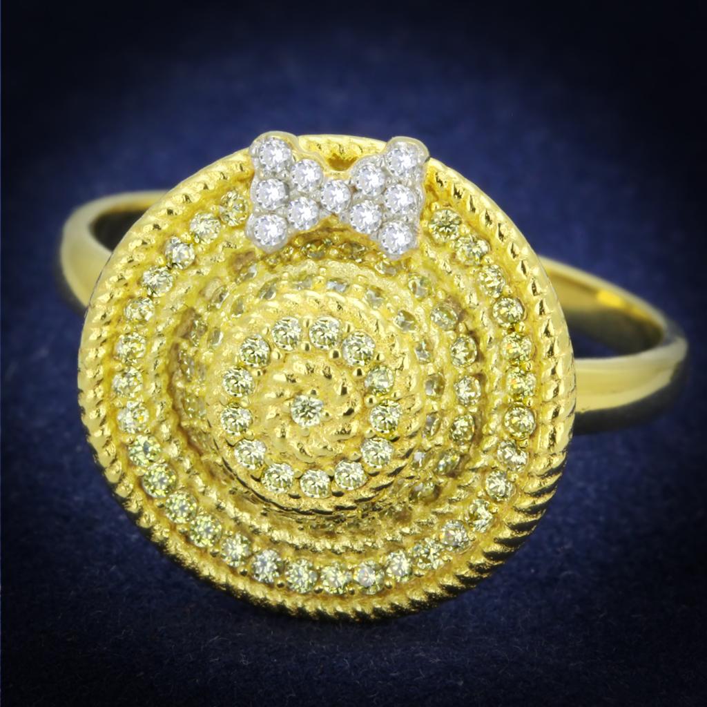 Gold+Rhodium 925 Sterling Silver Ring with AAA Grade CZ  in Topaz