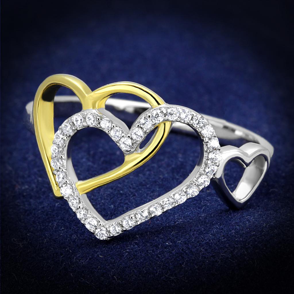 Gold+Rhodium 925 Sterling Silver Ring with AAA Grade CZ  in Clear