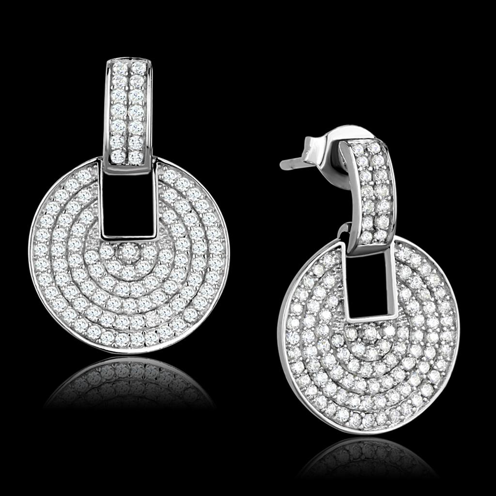 Rhodium 925 Sterling Silver Earrings with AAA Grade CZ  in Clear